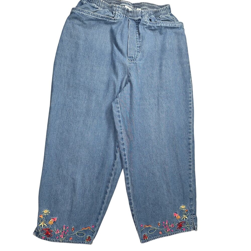 Vintage Bobbie Brooks Bug Floral Embroidered Denim Capri Pants Womens Size Small